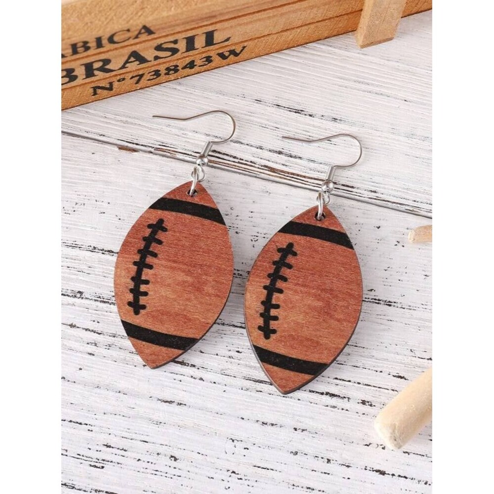 For Keeps Wooden Football Earrings Brand New On Card In Packaging